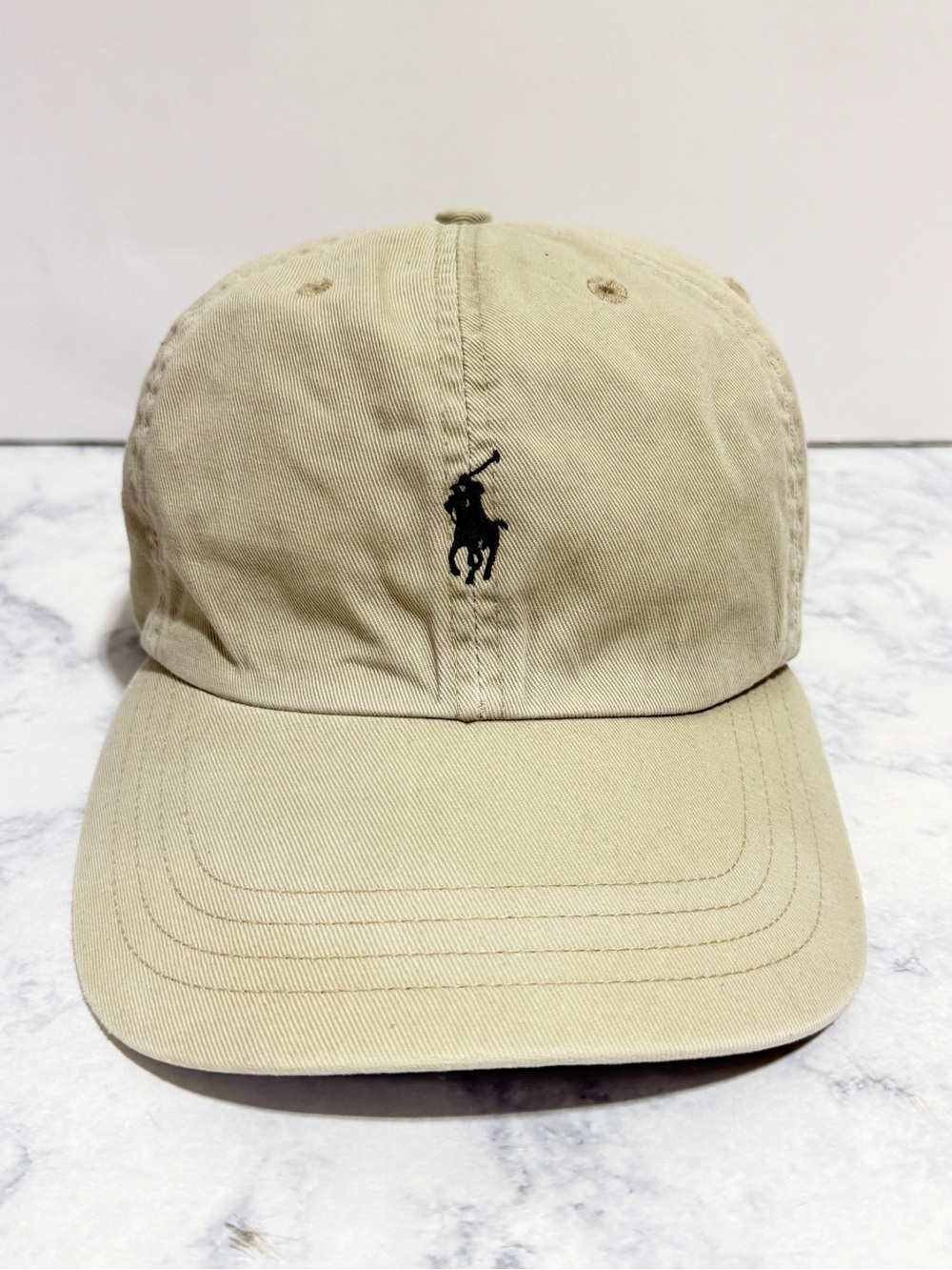 Vintage 90’s Polo Ralph Lauren tan chino ball cap hat green pony iconic unisex